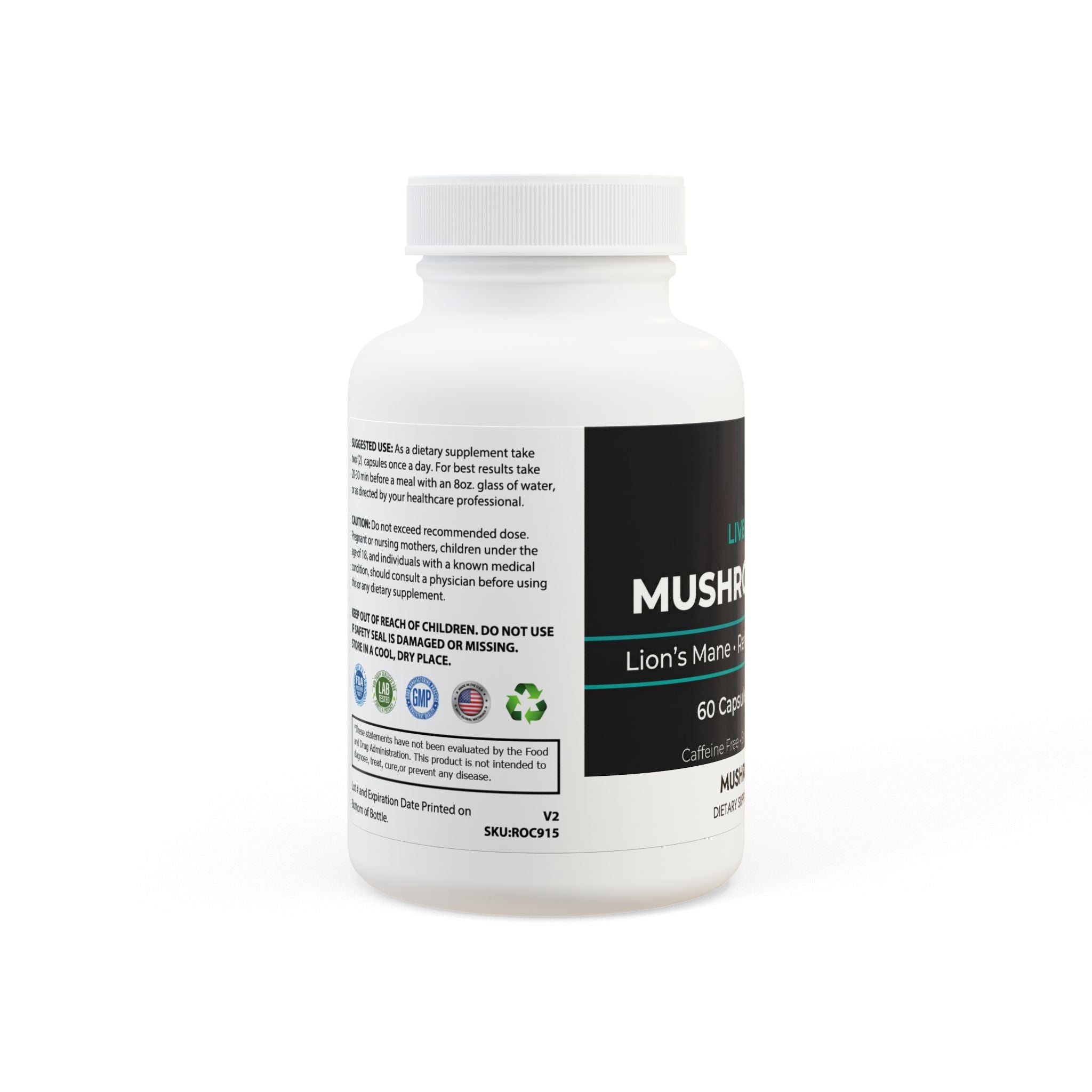 Live Unwired Mushroom Blend Supplement – Lion's Mane Reishi Cordyceps Chaga 60 Capsules